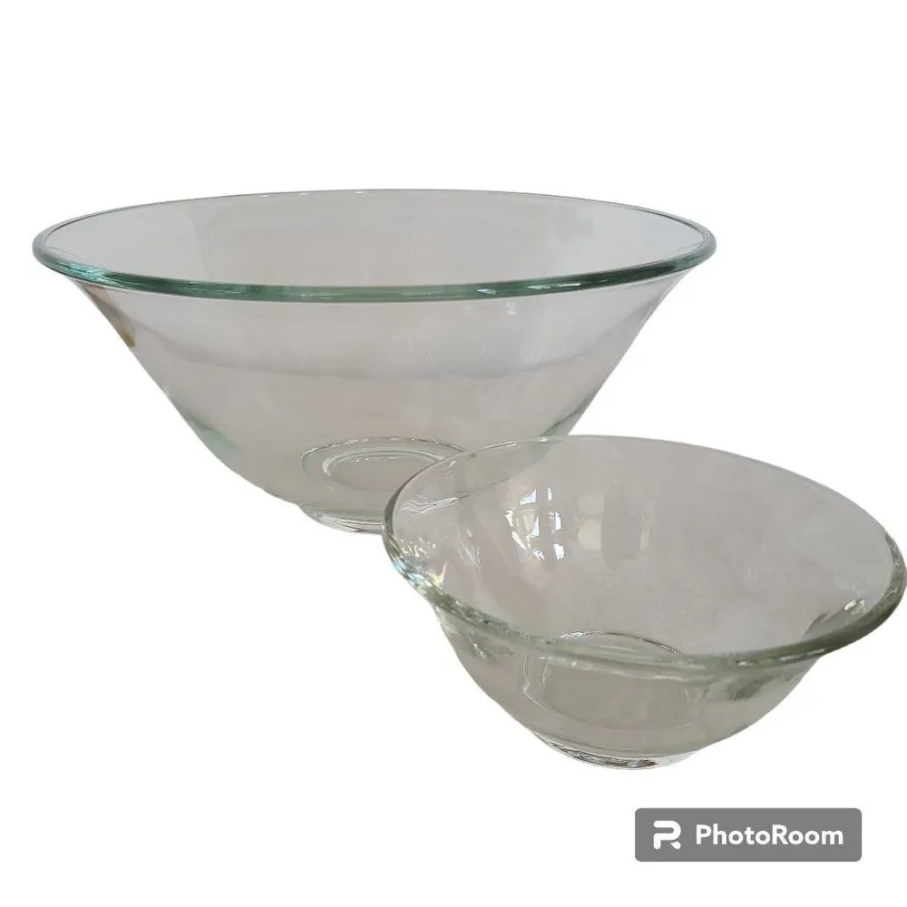 Two Elegant Heavy Clear Glass Crystal Serving or Mixing Bowls - Quality Glass